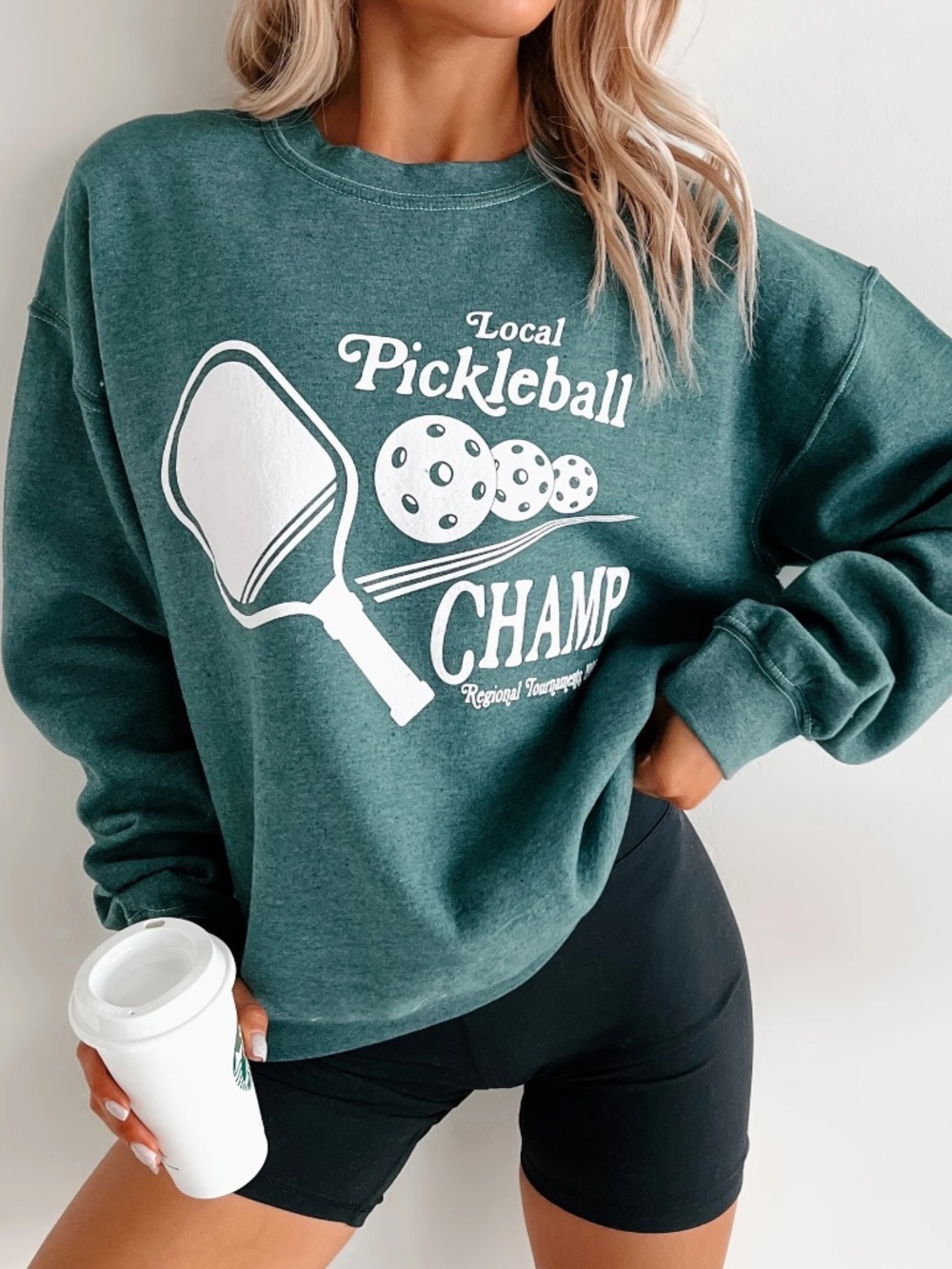 Pickleball Champ Graphic Sweatshirt Oversized Crew Neck S/M